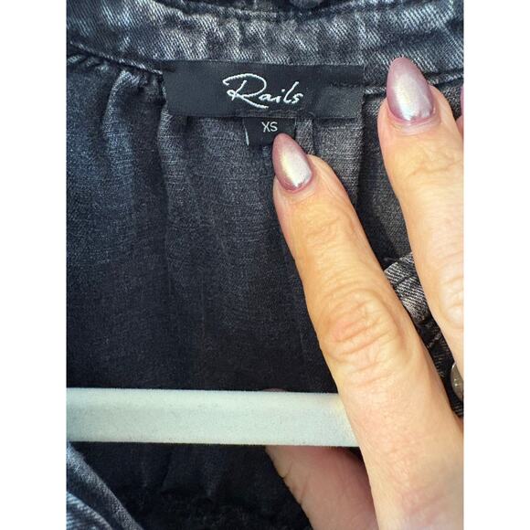 Rails Camille Acid Wash Jean puff sleeve blouse XS - Picture 10 of 13